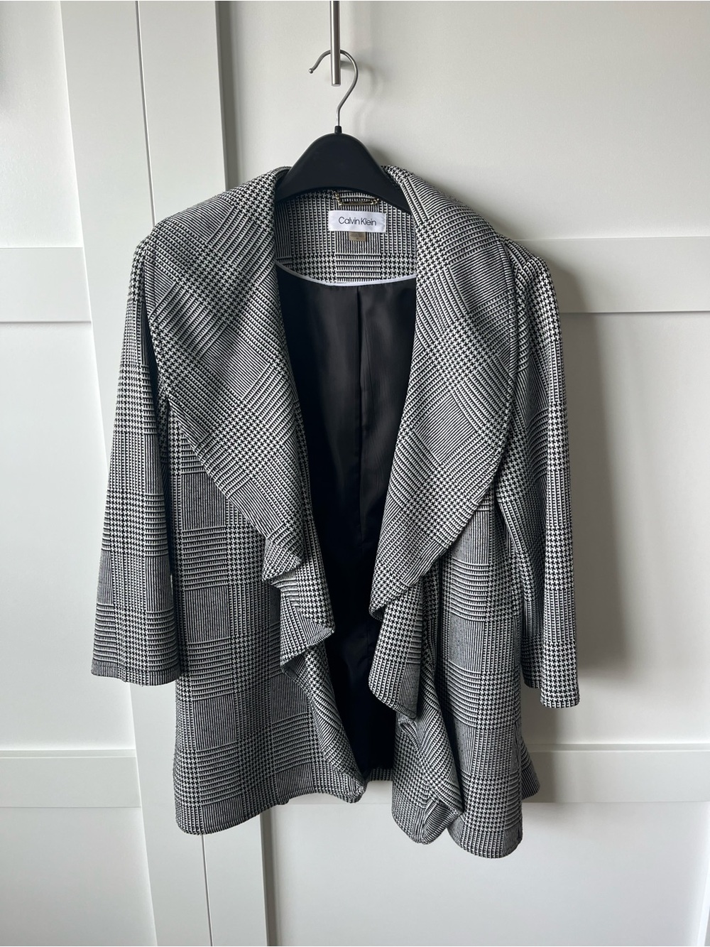 Calvin Klein Black & White Glen Plaid Draped Blazer